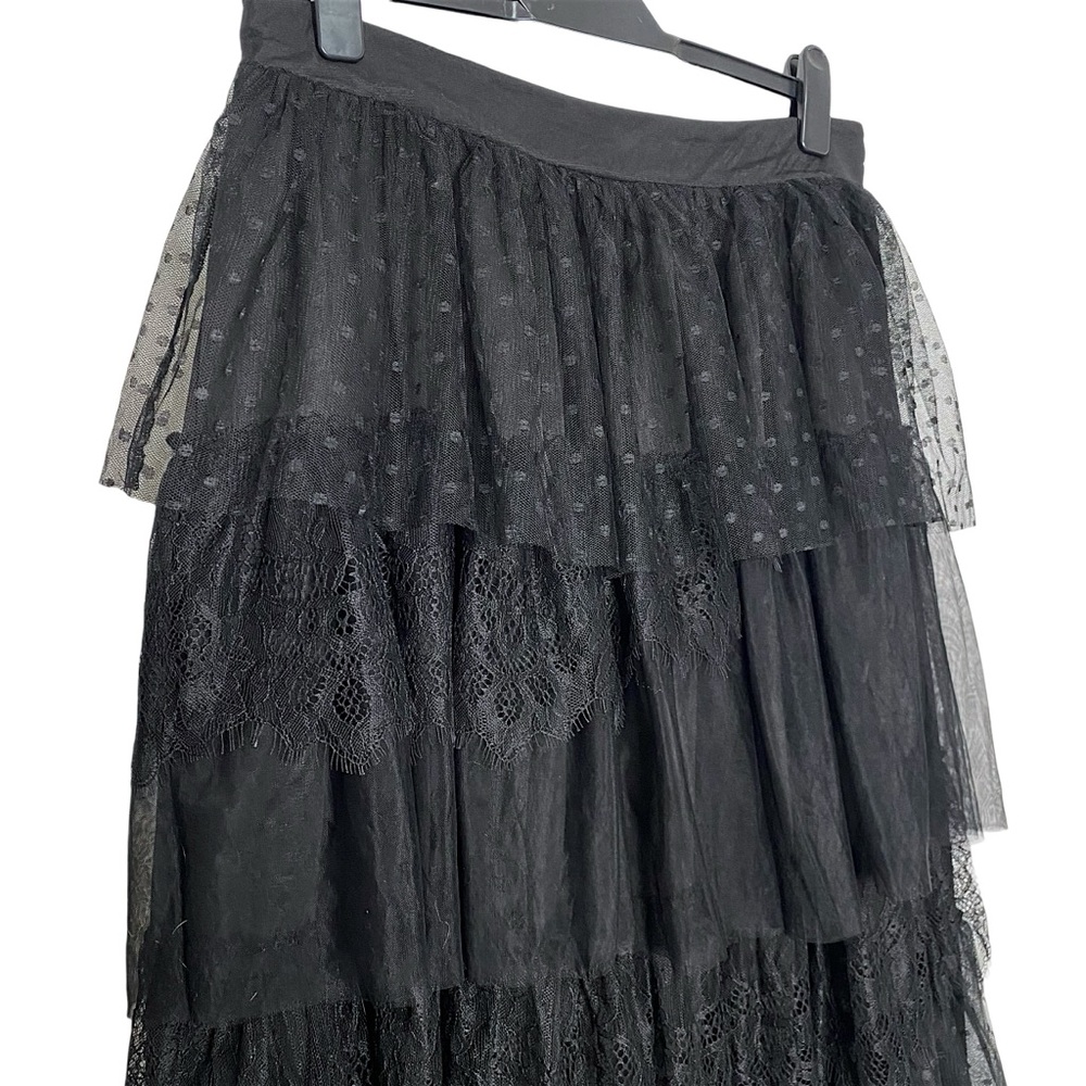 ARULA Ruffle Tulle Tiered Midi Skirt Black Polka Dot romantic goth fairy X/ XL - Picture 3 of 6